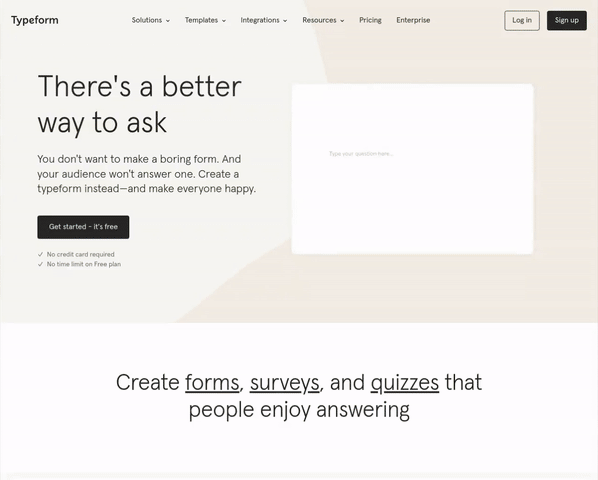 Animated screenshot of Typeform
