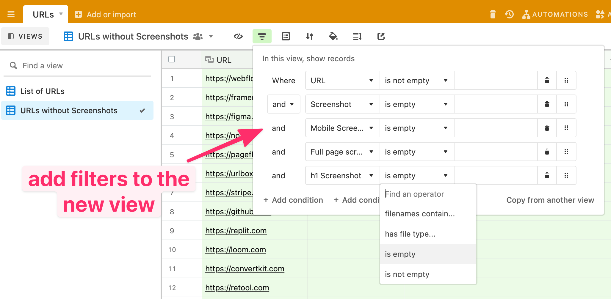 airtable view with filters