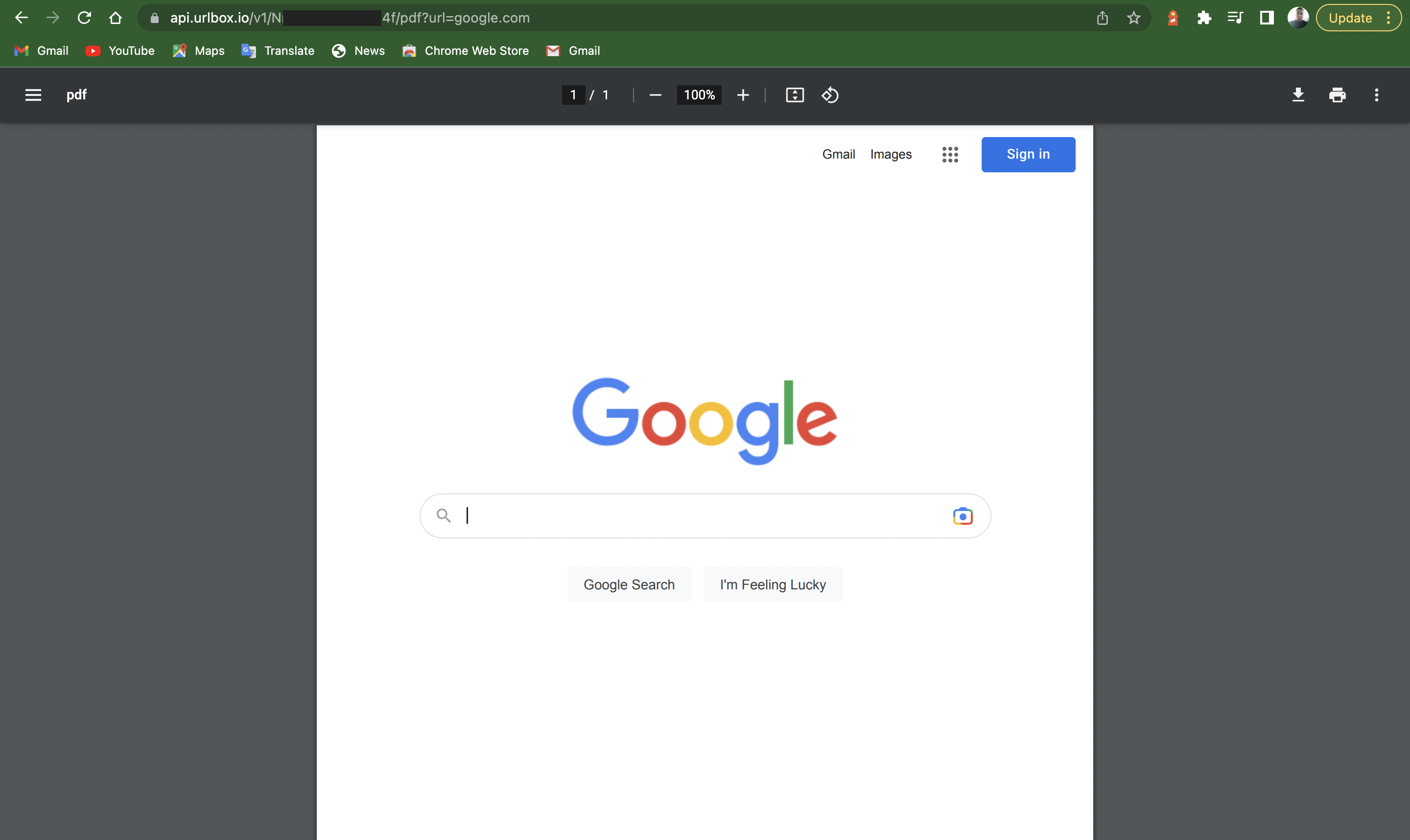 Urlbox converted Google.com page