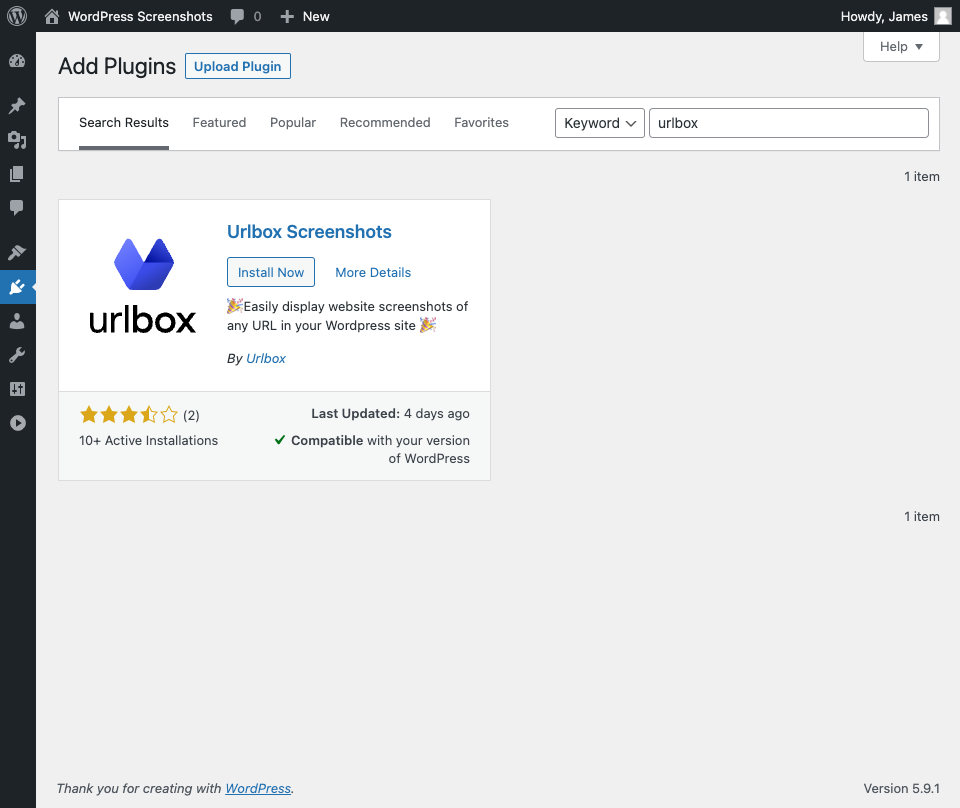 Installing the Urlbox plugin