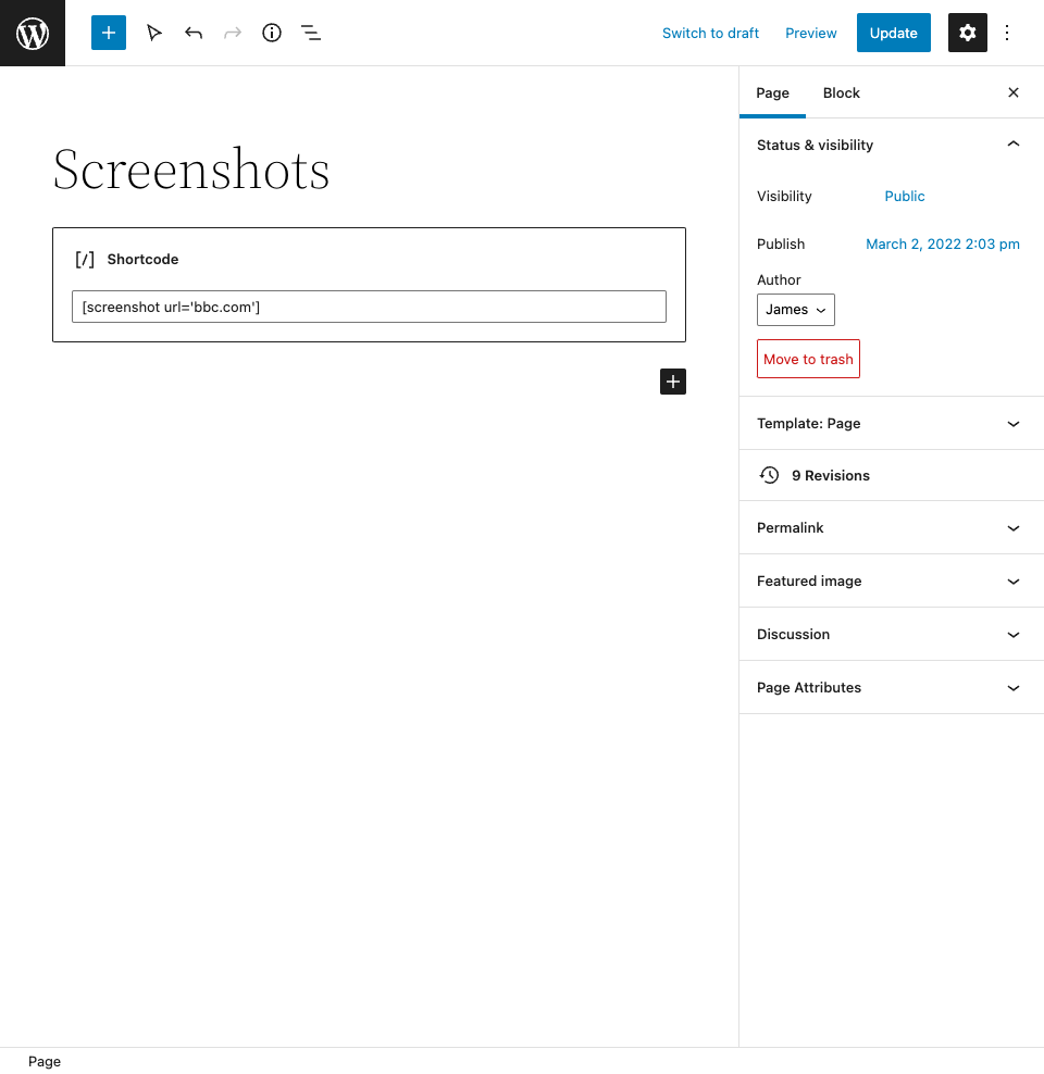 Inserting a shortcode