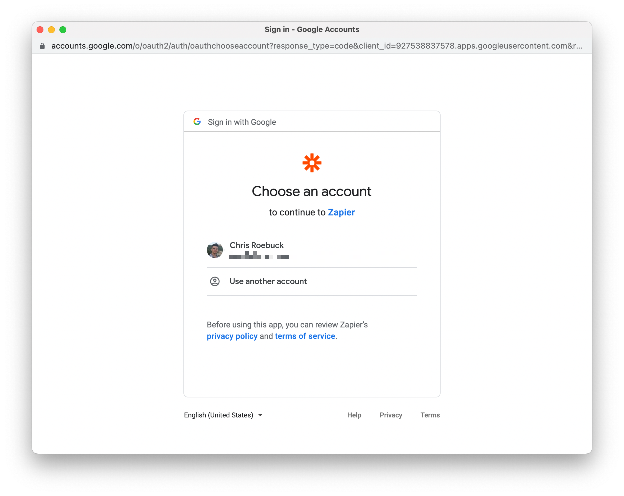 zapier google account