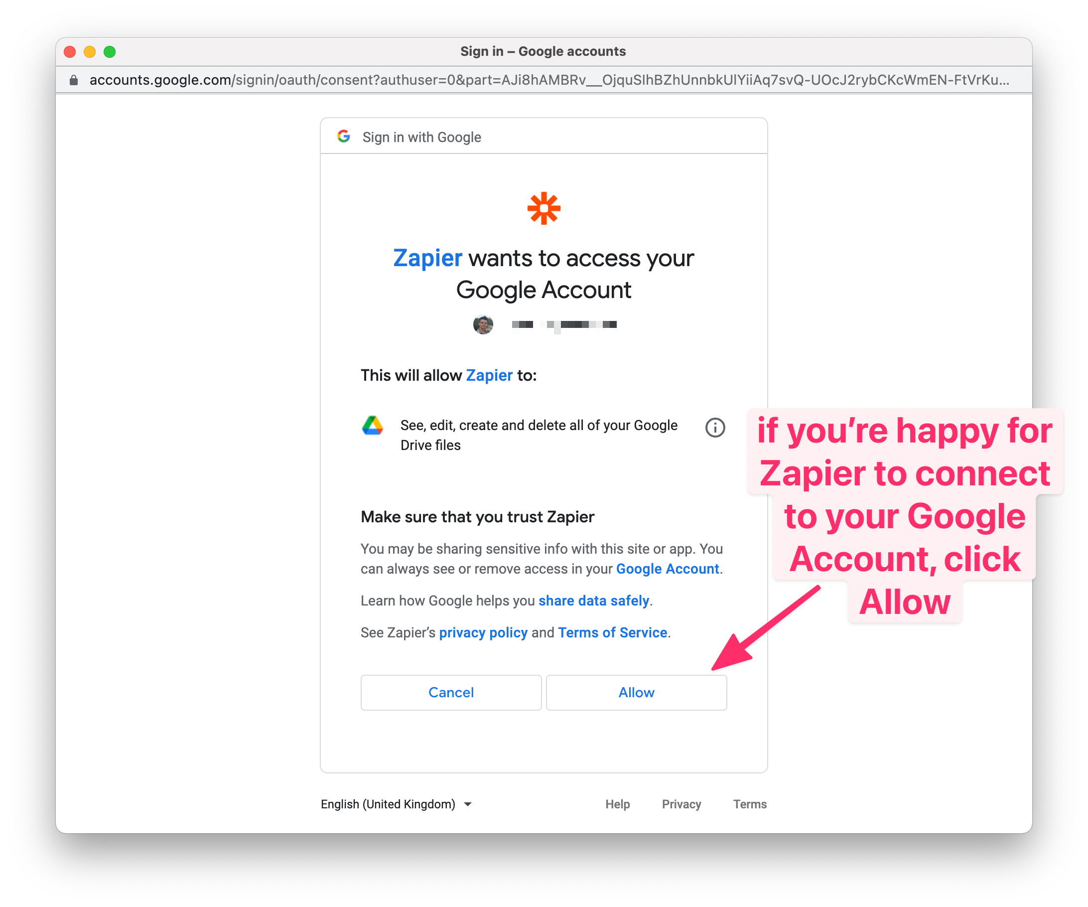 zapier google drive permissions
