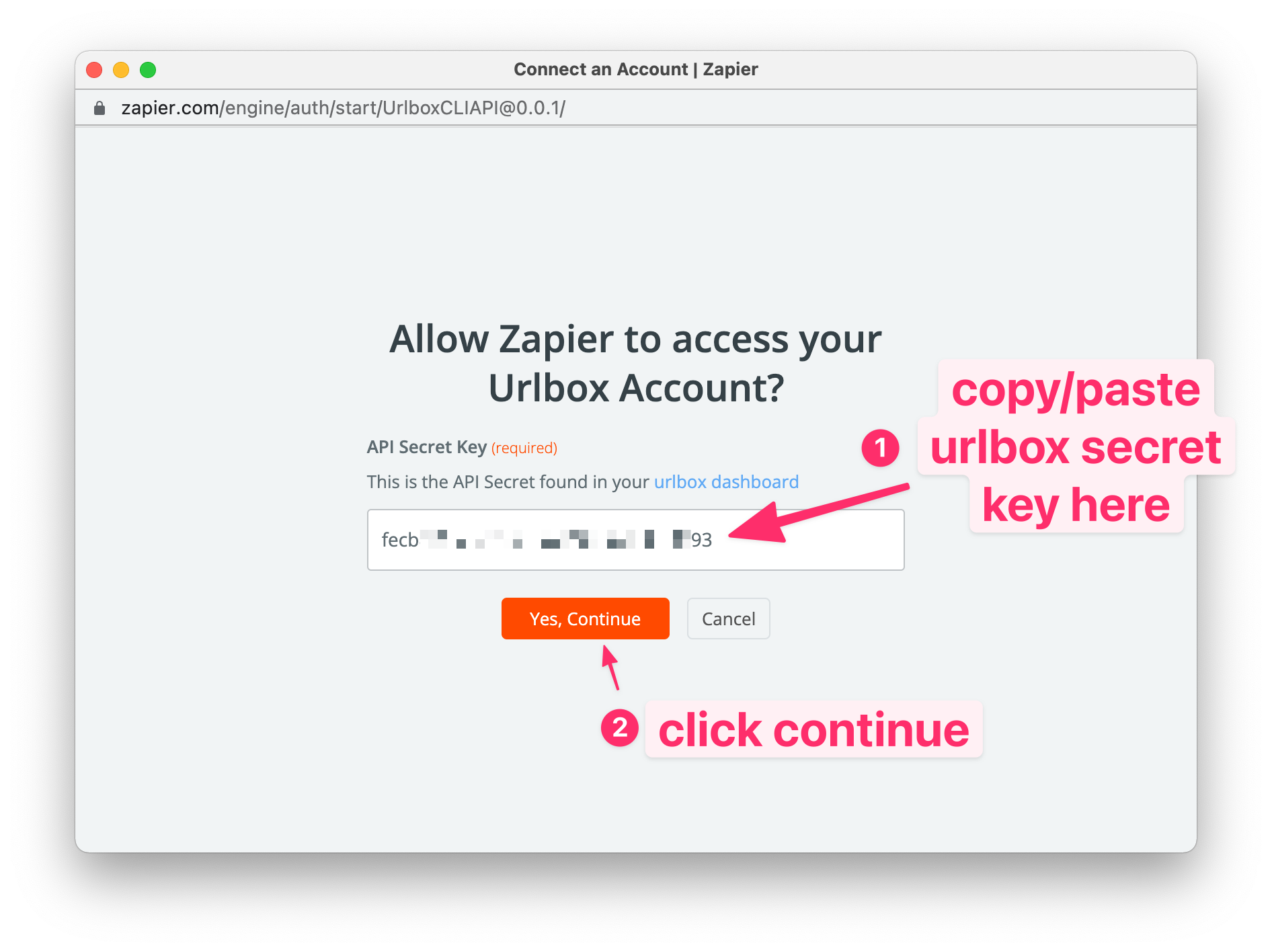 zapier urlbox secret