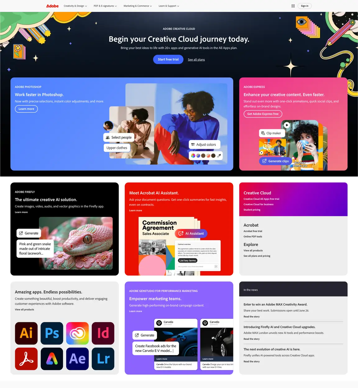 Adobe website screenshot taken with ApiFlash