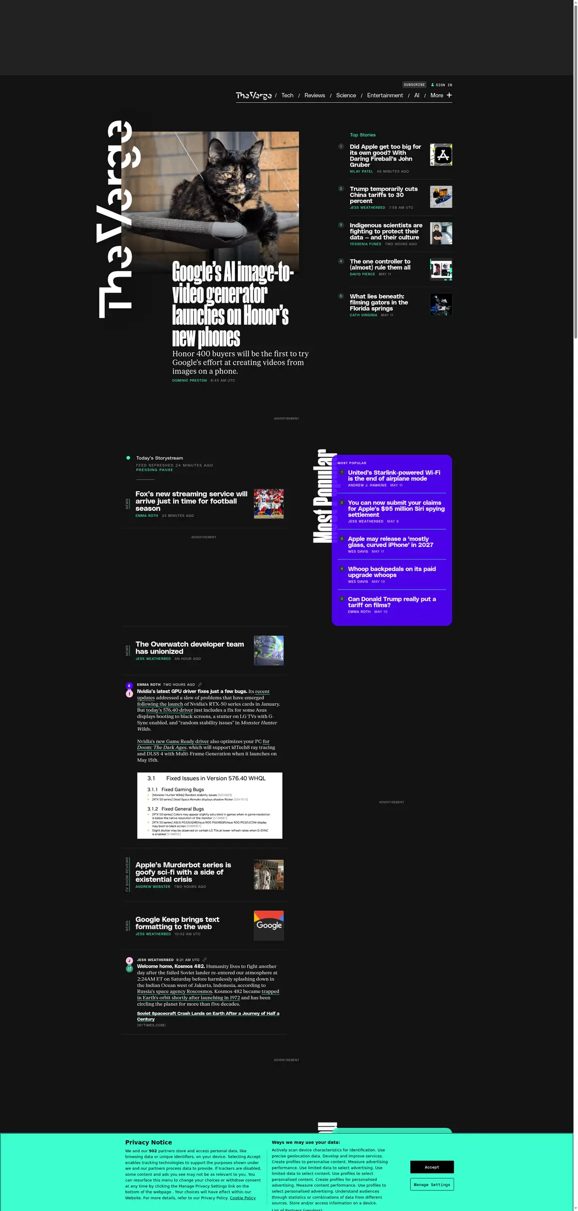 The Verge website screenshot taken with Selenium