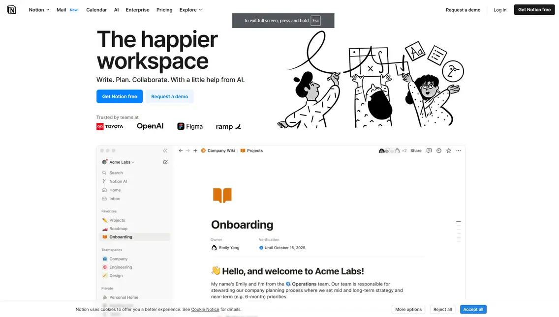 Notion website screenshot taken with Windows 11 Snipping Tool